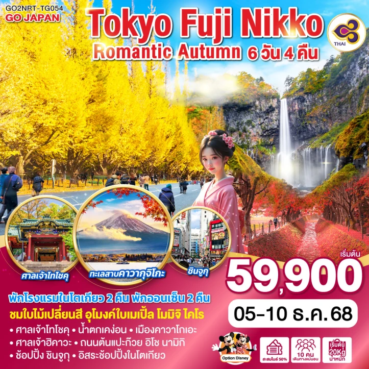 ทัวร์ ญี่ปุ่น ทัวร์ญี่ปุ่น โตเกียว ฟูจิ NIKKO ROMANTIC ใบไม้เปลี่ยนสี 6วัน 4คืน บิน Thai Airways (TG)