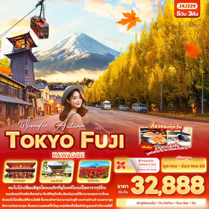 ทัวร์ ญี่ปุ่น ทัวร์ญี่ปุ่น โตเกียว Autumn ใบไม้เปลี่ยนสี ฟูจิ KAWAGOE 5วัน 3คืน บิน Thai AirAsiaX (XJ)