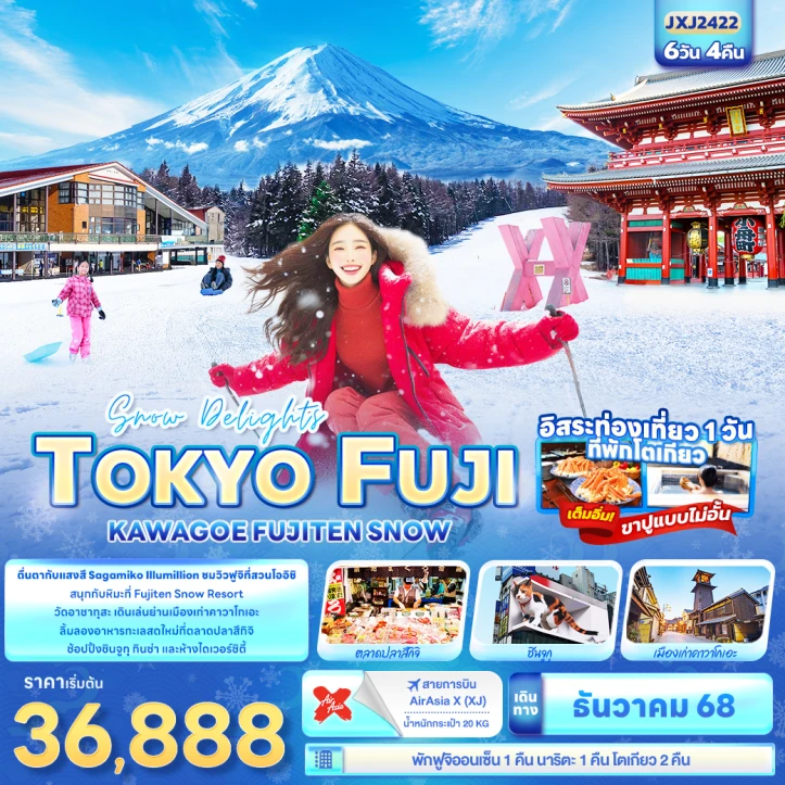 ทัวร์ ญี่ปุ่น ทัวร์ญี่ปุ่น โตเกียว ฟูจิ คาวาโกเอะ FUJITEN SNOW 6วัน 4คืน บิน Thai AirAsiax (XJ)