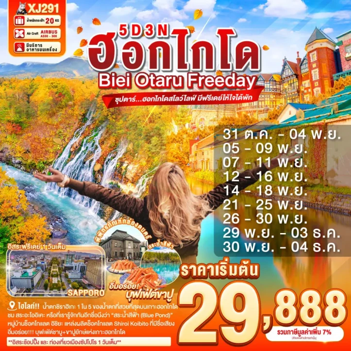 ทัวร์ ญี่ปุ่น ทัวร์ญี่ปุ่น ฮอกไกโด บิเอะ โอตารุ มีฟรีเดย์ 5วัน 3คืน