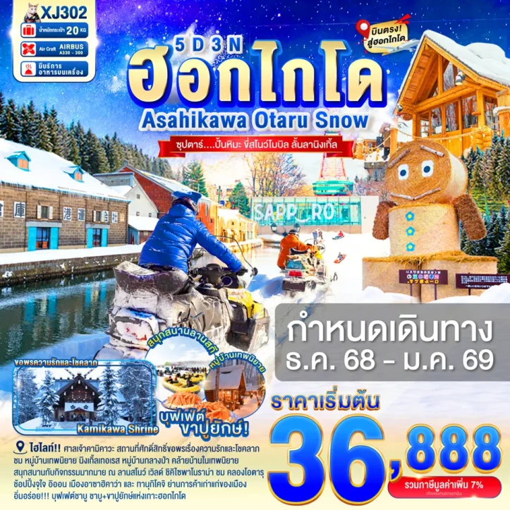 ทัวร์ ญี่ปุ่น ทัวร์ญี่ปุ่น ฮอกไกโด อาซาฮิกาวะ โอตารุ ขี่สโนว์โมบิลล์ 5วัน 3คืน