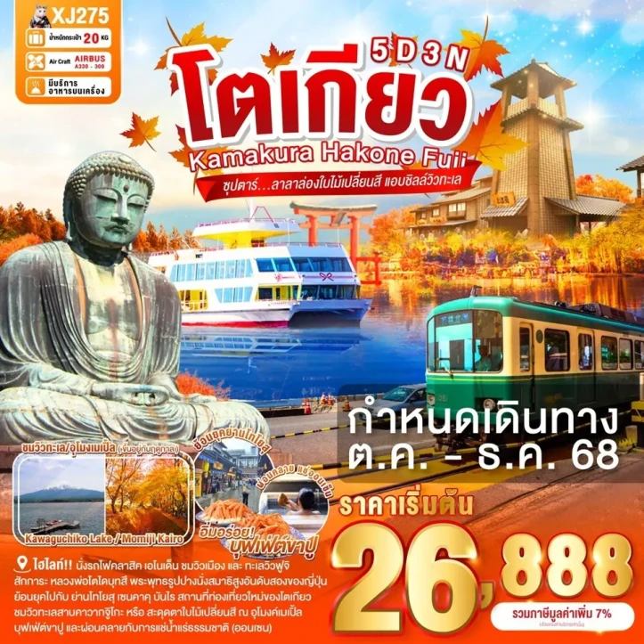 ทัวร์ ญี่ปุ่น ทัวร์ญี่ปุ่น โตเกียว คามาคุระ ฮาโกเนะ ฟูจิ ใบไม้เปลี่ยนสี 5วัน 3คืน