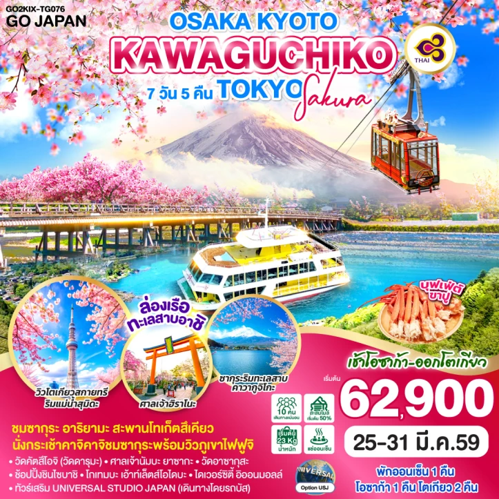 ทัวร์ญี่ปุ่น โอซาก้า เกียวโต คาวากุชิโกะ โตเกียว ซากุระ 7วัน 5คืน