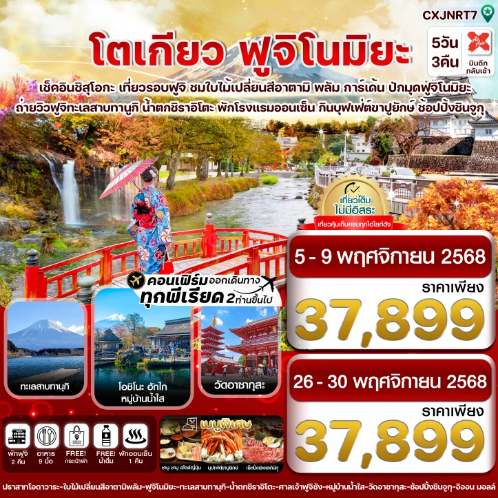 ทัวร์ ญี่ปุ่น ทัวร์ญี่ปุ่น โตเกียว ฟูจิโนมิยะ อาตามิพลัม ใบไม้เปลี่ยนสี 5วัน 3คืน