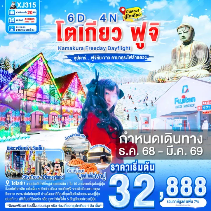 ทัวร์ ญี่ปุ่น ทัวร์ญี่ปุ่น DAYFLIGHT โตเกียว คามาคุระ ฟูจิ มีฟรีเดย์ 6วัน 4คืน