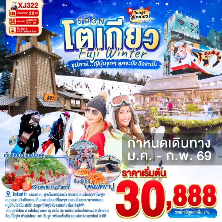 ทัวร์ญี่ปุ่น โตเกียว ฟูจิ หิมะ เก็บสตรอว์เบอร์รี 5วัน 3คืน