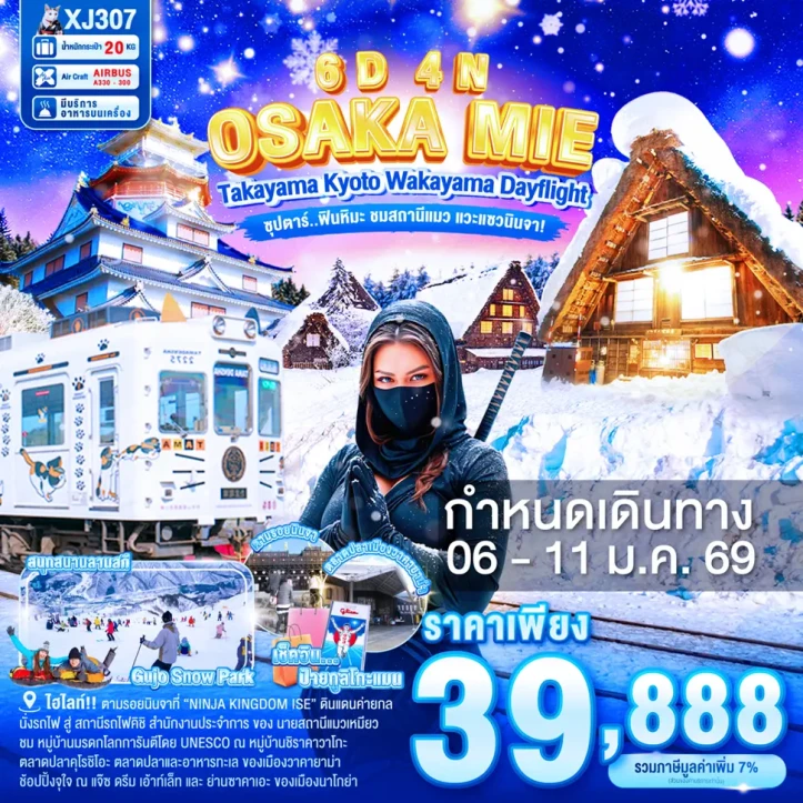 ทัวร์ ญี่ปุ่น ทัวร์ญี่ปุ่น โอซาก้า มิเอะ ทาคายาม่า เกียวโต วาคายาม่า 6วัน 4คืน