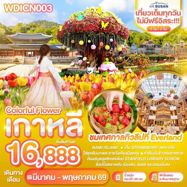 รูปแพ็กเกจทัวร์ ทัวร์เกาหลี Colorful flower เที่ยวเต็มไม่มีฟรีอิสระ 5วัน 3คืน