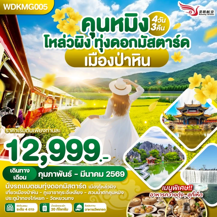 ทัวร์ จีน ทัวร์จีน คุนหมิง โหล่วผิง ทุ่งดอกมัสตาร์ด เมืองป่าหิน 4วัน 3คืน