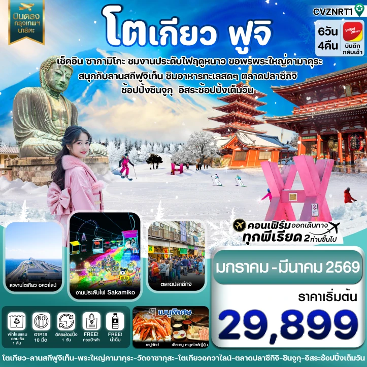 ทัวร์ ญี่ปุ่น ทัวร์ญี่ปุ่น โตเกียว ลานสกีฟูจิเท็น งานประดับไฟ มีฟรีเดย์ 6วัน 4คืน