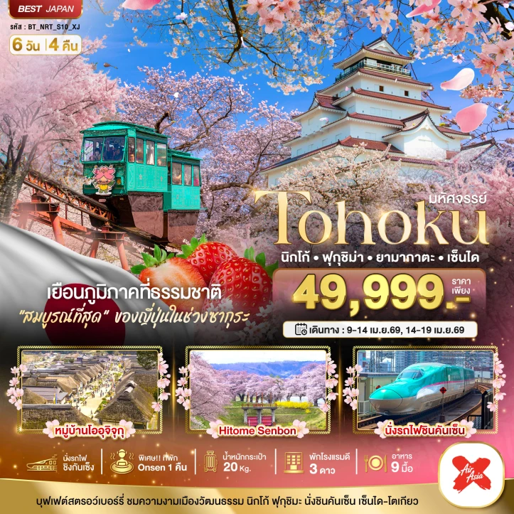 ทัวร์ ญี่ปุ่น ทัวร์ญี่ปุ่น ซากุระ TOHOKU นิกโก้ ฟุกุชิม่า ยามากาตะ เซนได นั่งชินคันเซ็น 6วัน 4คืน