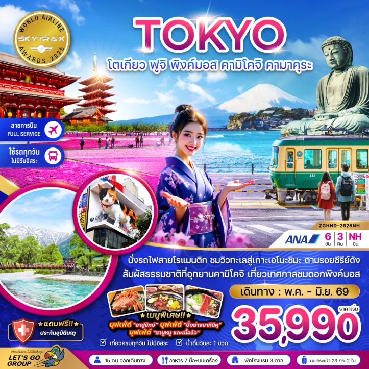 ทัวร์ญี่ปุ่น โตเกียว ฟูจิ พิงค์มอส คามิโคจิ คามาคุระ (เที่ยวครบทุกวัน) 6วัน 3คืน