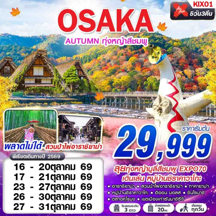 ทัวร์ญี่ปุ่น โอซาก้า OSAKA AUTUMN ทุ่งหญ้าสีชมพู (เที่ยวเต็ม) 5วัน 3คืน