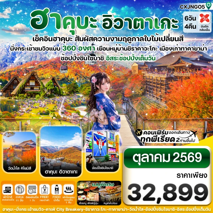 รูปแพ็กเกจทัวร์ ทัวร์ญี่ปุ่น ฮาคุบะ อิวาตาเกะ โอซาก้า ใบไม้เปลี่ยนสี มีฟรีเดย์ 6วัน 4คืน