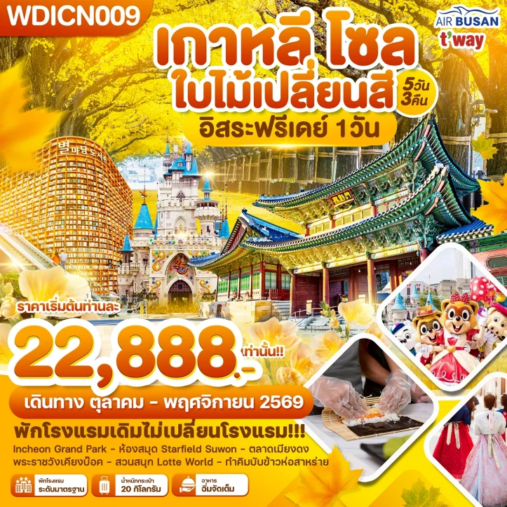 รูปแพ็กเกจทัวร์ ทัวร์เกาหลีใต้ โซล ใบไม้เปลี่ยนสี (มีอิสระฟรีเดย์ 1วัน) 5วัน 3คืน