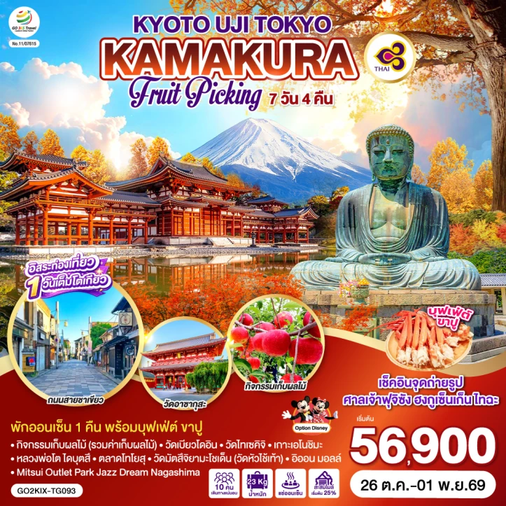 ทัวร์ญี่ปุ่น KYOTO UJI TOKYO KAMAKURA เก็บผลไม้ 7วัน 4คืน