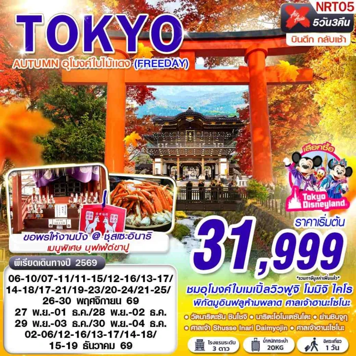 รูปแพ็กเกจทัวร์ ทัวร์ญี่ปุ่น TOKYO AUTUMN อุโมงค์ใบไม้แดง (มีฟรีเดย์) 5วัน 3คืน