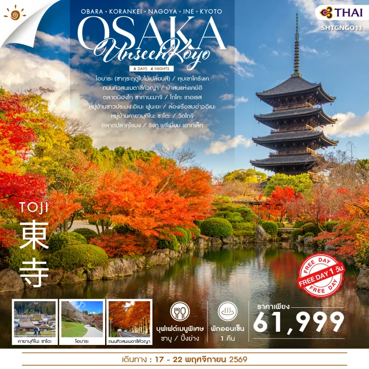 รูปแพ็กเกจทัวร์ ทัวร์ญี่ปุ่น UNSEEN OSAKA OBARA KORANKEI NAGOYA KYOTO มีฟรีเดย์ 6 วัน 4 คืน