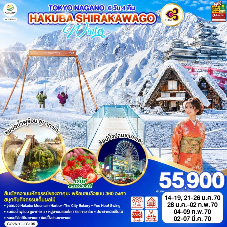 ทัวร์ญี่ปุ่น TOKYO NAGANO HAKUBA SHIRAKAWAGO WINTER 6วัน 4คืน