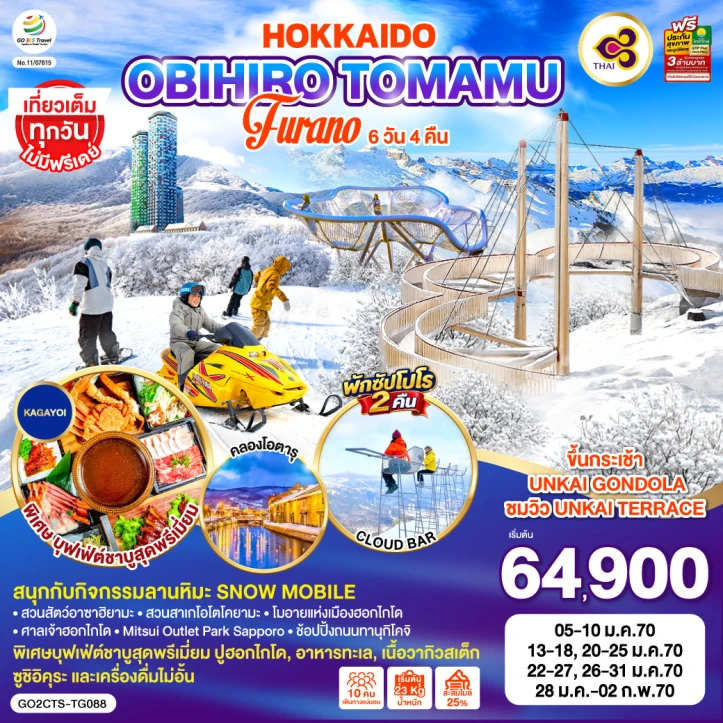 ทัวร์ญี่ปุ่น HOKKAIDO OBIHIRO TOMAMU FURANO 6วัน 4คืน