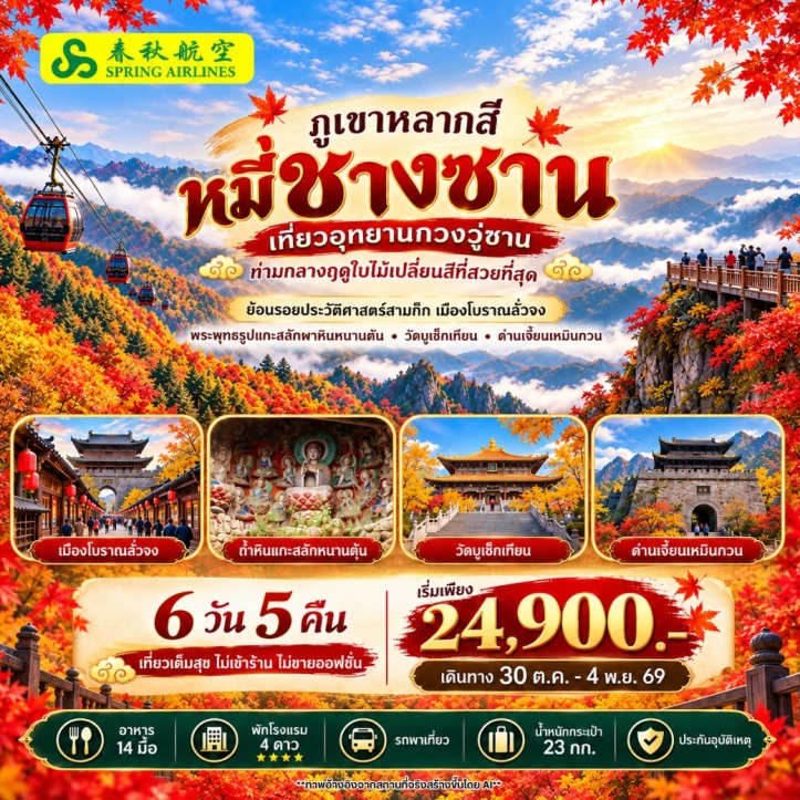 รูปแพ็กเกจทัวร์ ทัวร์จีน Autumn กวงวู่ซาน หมี่ชางซาน ผาหินหนานคัน ด่านเจี้ยนเหมินกวน 6วัน 5คืน